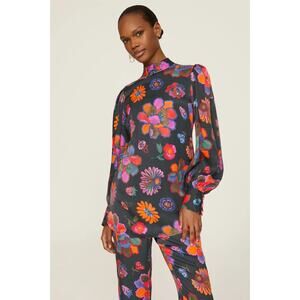 Farm Rio Lily's Garden Blouse, Long Sleeve, Mock Neck, XS, New